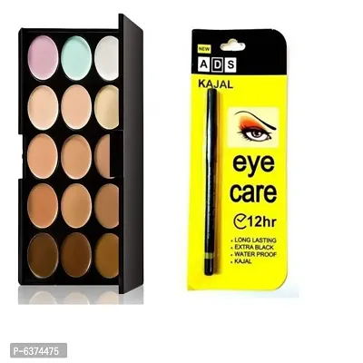 MISS CUTE 15 COLOR EYESHADOW PALETTES LONG-LASTING FOUNDATION NATURAL  WITH 1 YELLOW KAJAL