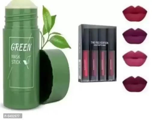 Red Edition lipstick with green mask