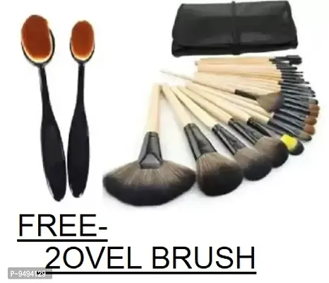 24 Makeup Brush Set With Leather Pouch, 2 Foundati  (Pack of 26)