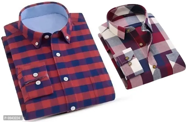 Elegant Cotton Blend Checked Casual Shirts For Men- Pack Of 2-thumb0