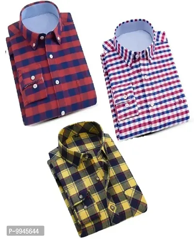 STYLISH COTTON CHECKED CASUAL SHIRT (PACK OF 3)
