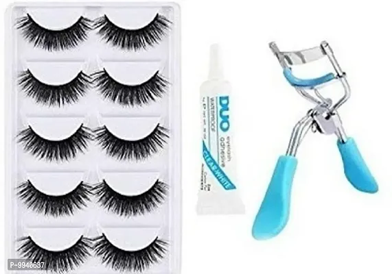 MISS CUTE Eye Makeup Eyelashes5, Curler And Glue(Pack of 3)