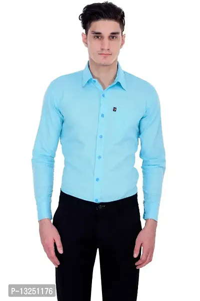 Classic Cotton Blend Solid Casual Shirts for Men(Blue)
