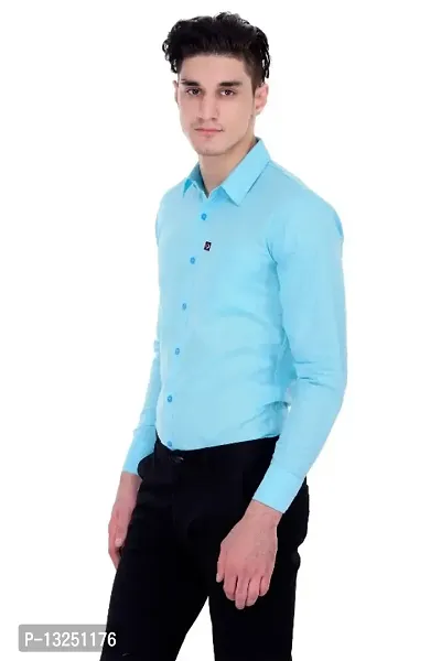 Classic Cotton Blend Solid Casual Shirts for Men(Blue)-thumb2