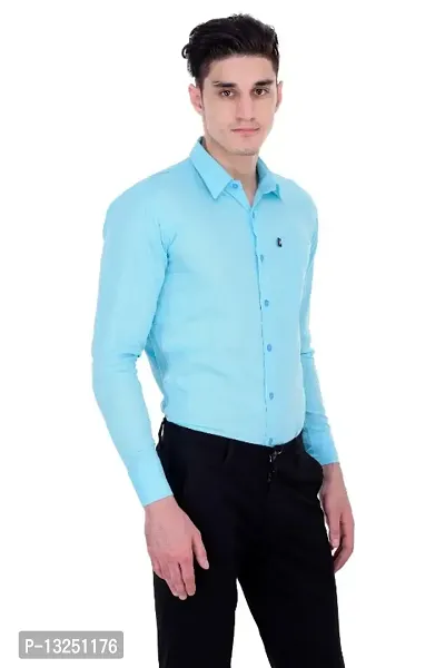 Classic Cotton Blend Solid Casual Shirts for Men(Blue)-thumb3