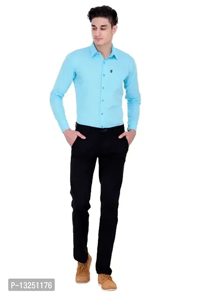 Classic Cotton Blend Solid Casual Shirts for Men(Blue)-thumb5