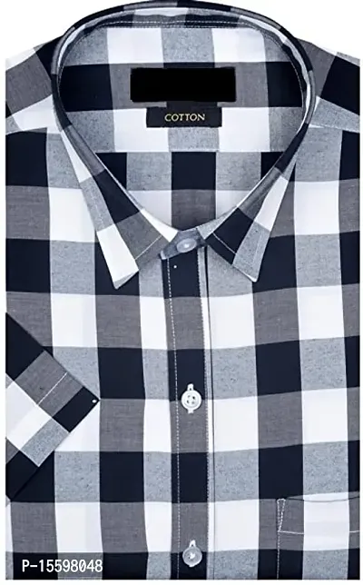 Black Cotton Blend Checked Casual Shirts For Men