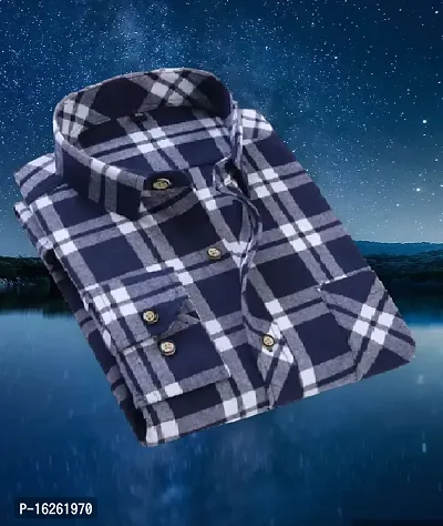 Navy Blue Cotton Blend Checked Casual Shirts For Men