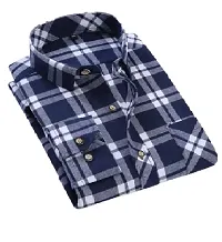 Navy Blue Cotton Blend Checked Casual Shirts For Men-thumb1