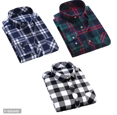 STYLISH COTTON CHECKED CASUAL SHIRT (PACK OF 3)-thumb0
