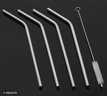 STAINLESS STEEL DRINKING STRAWS BENT (4 BENT STRAWS, 1 BRUSH)-thumb0