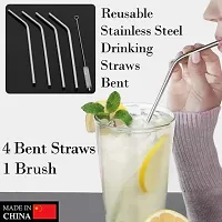 STAINLESS STEEL DRINKING STRAWS BENT (4 BENT STRAWS, 1 BRUSH)-thumb1