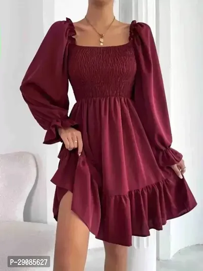 Trendy Fir and Flare Bell Sleeves Mini Dress for Women-thumb0