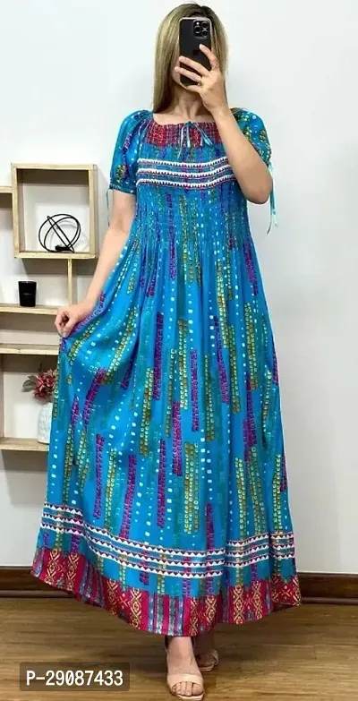 digital printed blue dress