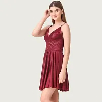 Womens Satin Solid Above Knee Length Babydoll-thumb2