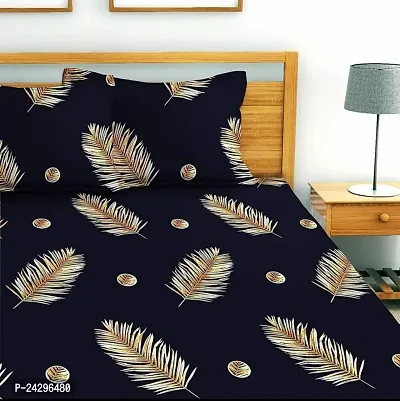 Stylish Fitted Cotton Navy Blue Patti  Bedsheet-thumb3