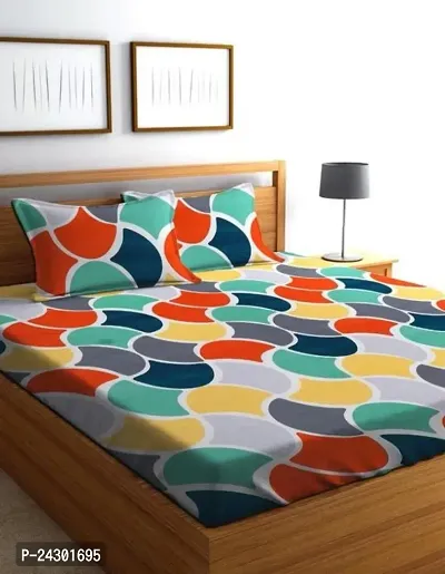 Stylish Multicolour Boxes Cotton Elastic Bedsheet-thumb0