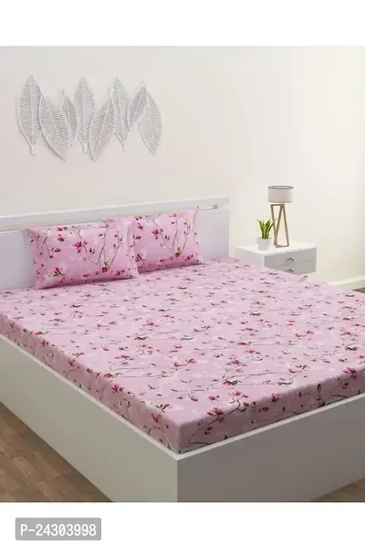 Pink Garden Cotton Elastic Bedsheet with Pillow Covers