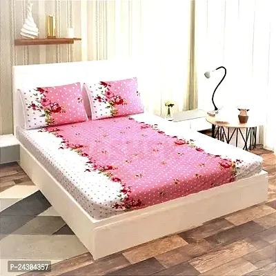 Pink Dots Cotton Elastic Bedsheet with Pillow Covers-thumb0