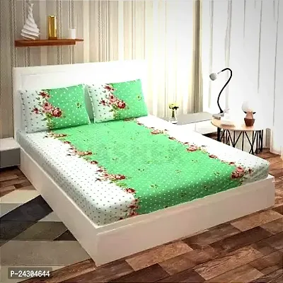 Green Dots Cotton Elastic Bedsheet  with Pillow Cover
