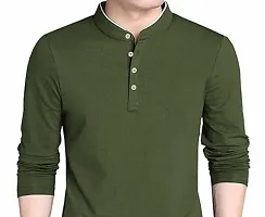 Trendy Olive Cotton Solid T-Shirt For Men-thumb1