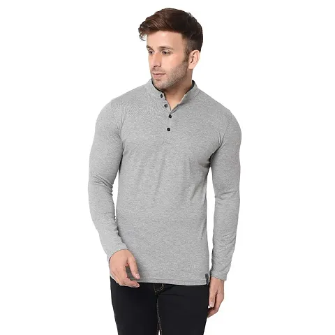 Stylish Blend Long Sleeves Solid T-Shirt For Men