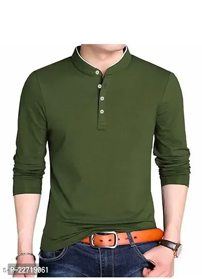 Trendy Olive Cotton Solid T-Shirt For Men-thumb0