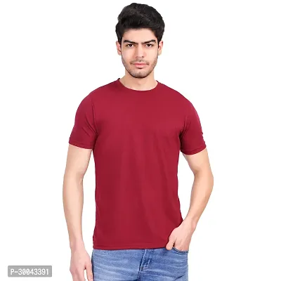 Stylish Maroon Cotton Solid Round Neck T-Shirt For Men-thumb0