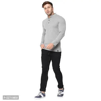 Trendy Grey Cotton Solid T-Shirt For Men-thumb4