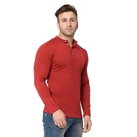 VeelDeal  Solid Blend Cotton  Mandarin Collar Men  Full Sleeve T-shirt Red-thumb4