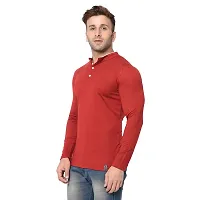 VeelDeal  Solid Blend Cotton  Mandarin Collar Men  Full Sleeve T-shirt Red-thumb3