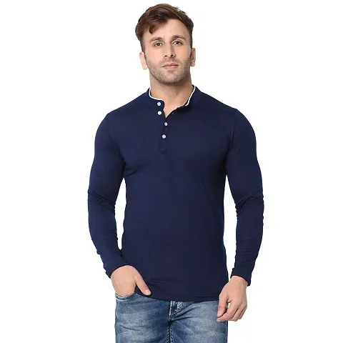 Jambul Regular Fit Cotton Men's Full Sleeve Banded Collor Casual T-Shirt
