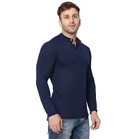 VeelDeal  Solid Blend Cotton  Mandarin Collar Men  Full Sleeve T-shirt Nevy Blue-thumb1