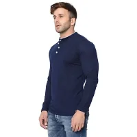 VeelDeal  Solid Blend Cotton  Mandarin Collar Men  Full Sleeve T-shirt Nevy Blue-thumb2