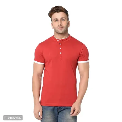 Trendy Solid Cotton Blend Mandarin Collar Half  Sleeve T-shirt For Men-thumb0