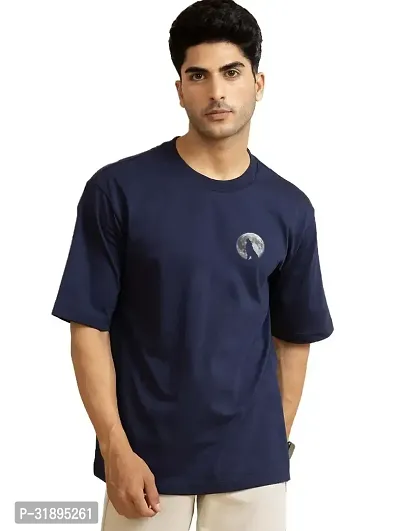 Navy Blue Oversized Baggy Fit Half Sleeves Moon Tshirt-thumb0