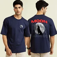 Navy Blue Oversized Baggy Fit Half Sleeves Moon Tshirt-thumb3