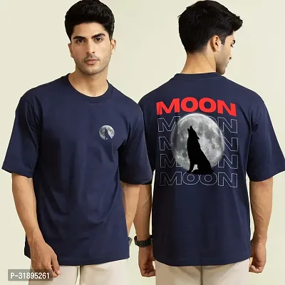 Navy Blue Oversized Baggy Fit Half Sleeves Moon Tshirt-thumb4