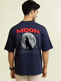 Navy Blue Oversized Baggy Fit Half Sleeves Moon Tshirt-thumb1