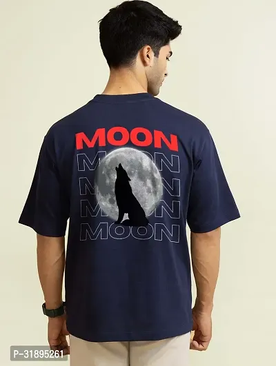 Navy Blue Oversized Baggy Fit Half Sleeves Moon Tshirt-thumb2