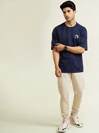 Navy Blue Oversized Baggy Fit Half Sleeves Moon Tshirt-thumb2