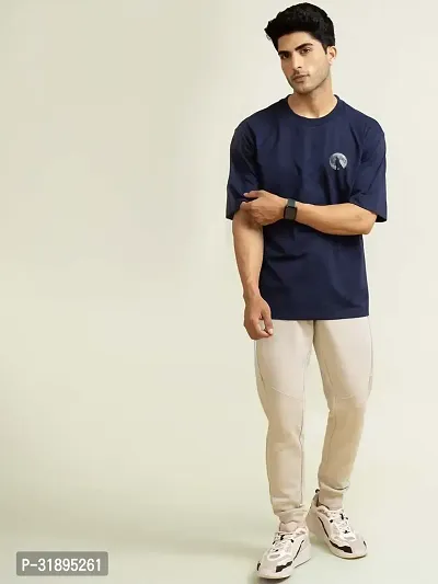 Navy Blue Oversized Baggy Fit Half Sleeves Moon Tshirt-thumb3