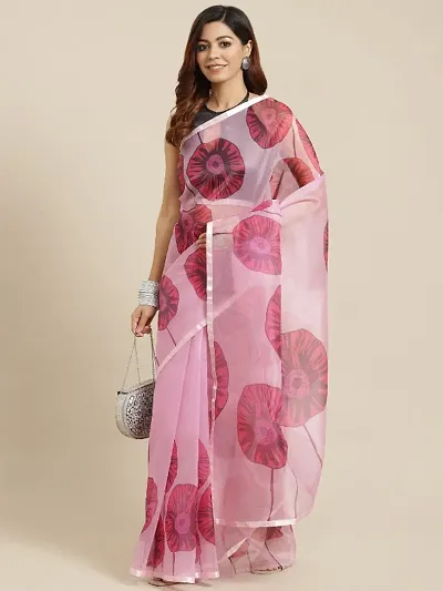 Organza Floral Printed Sarees with Blouse piece
