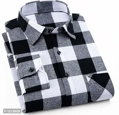 Stylish Black Cotton Checked Long Sleeves Shirt For Men-thumb0