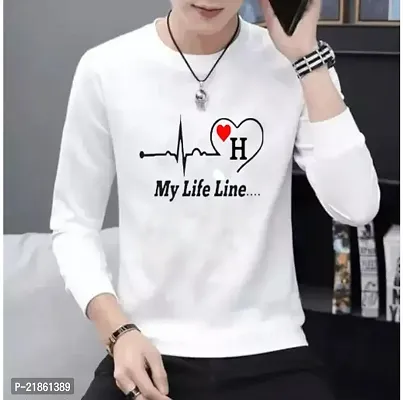 Trendy White Polyester Printed Round Neck Tshirt For Men-thumb0