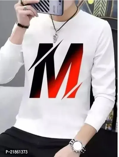 Trendy White Polyester Printed Round Neck Tshirt For Men-thumb0