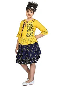 LINK KWALITY - Girls Rayon Blend Round Neck Printed Midi/Knee Length Festive/Party Dress (3/4 Sleeve) 3-4 Years ; SKU-yellow1200d-28 (5-6 Years, Yellow)-thumb3