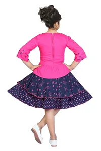 LINK KWALITY - Girls Rayon Blend Round Neck Printed Midi/Knee Length Festive/Party Dress (3/4 Sleeve) (6-7 Years, Pink)-thumb1