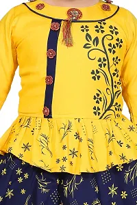 LINK KWALITY - Girls Rayon Blend Round Neck Printed Midi/Knee Length Festive/Party Dress (3/4 Sleeve) (6-7 Years, Yellow)-thumb3