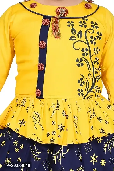 LINK KWALITY - Girls Rayon Blend Round Neck Printed Midi/Knee Length Festive/Party Dress (3/4 Sleeve) (6-7 Years, Yellow)-thumb4